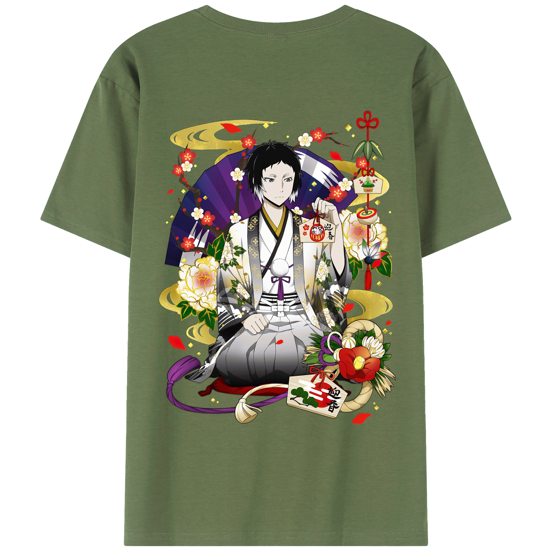 （画像用） 文豪ストレイドッグス Bungo Stray Dogs 綿100％ メンズ半袖Tシャツ（バックプリント） 通気性